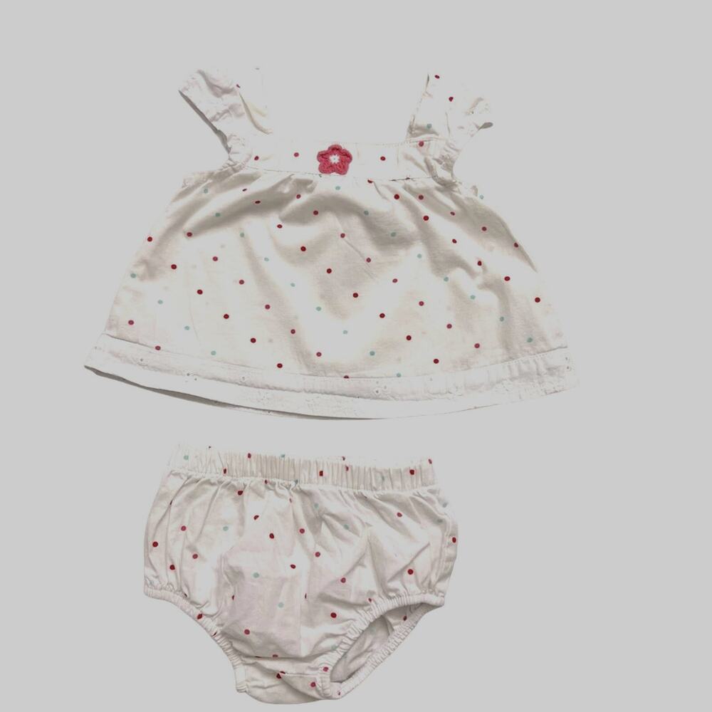 Two Piece Newborn Sleeveless White Pink Polka Dot Flower Outfit